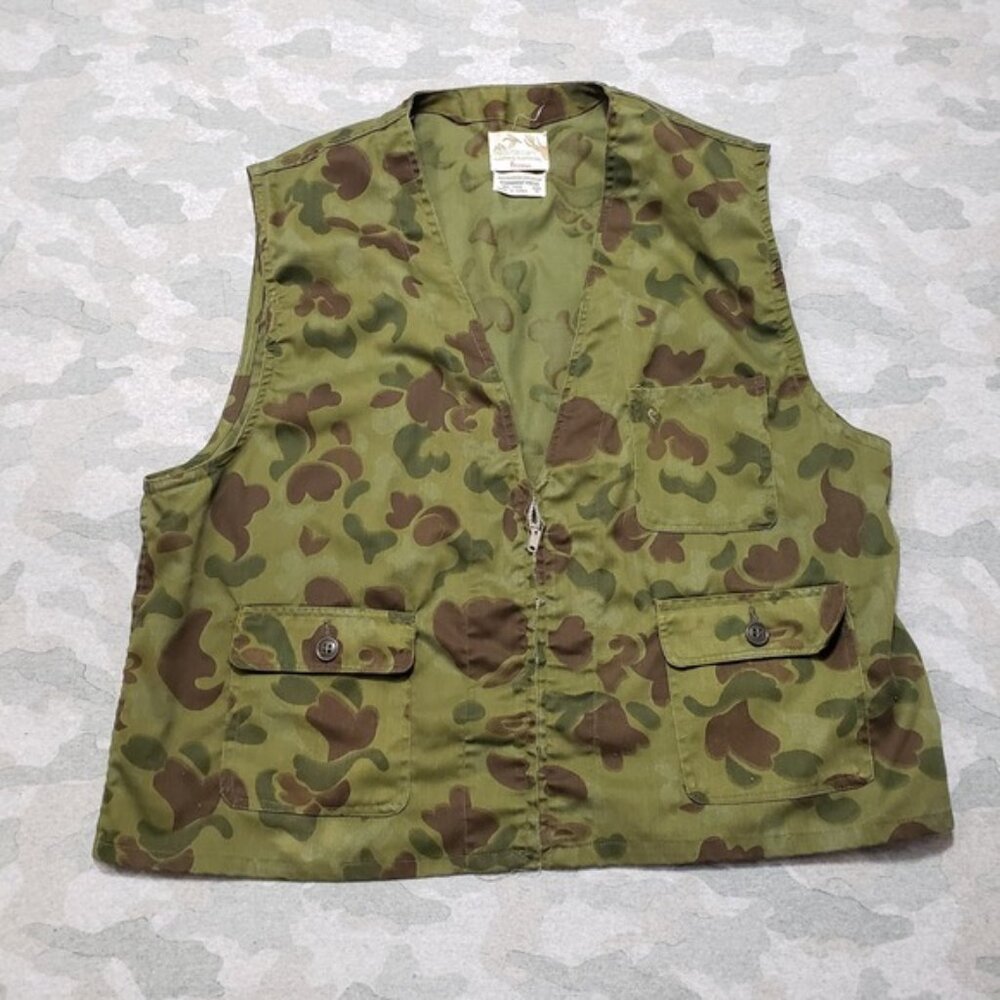 Vintage Penneys Foremost Hunting Clothing Vest Mens XL Green Camo Zip